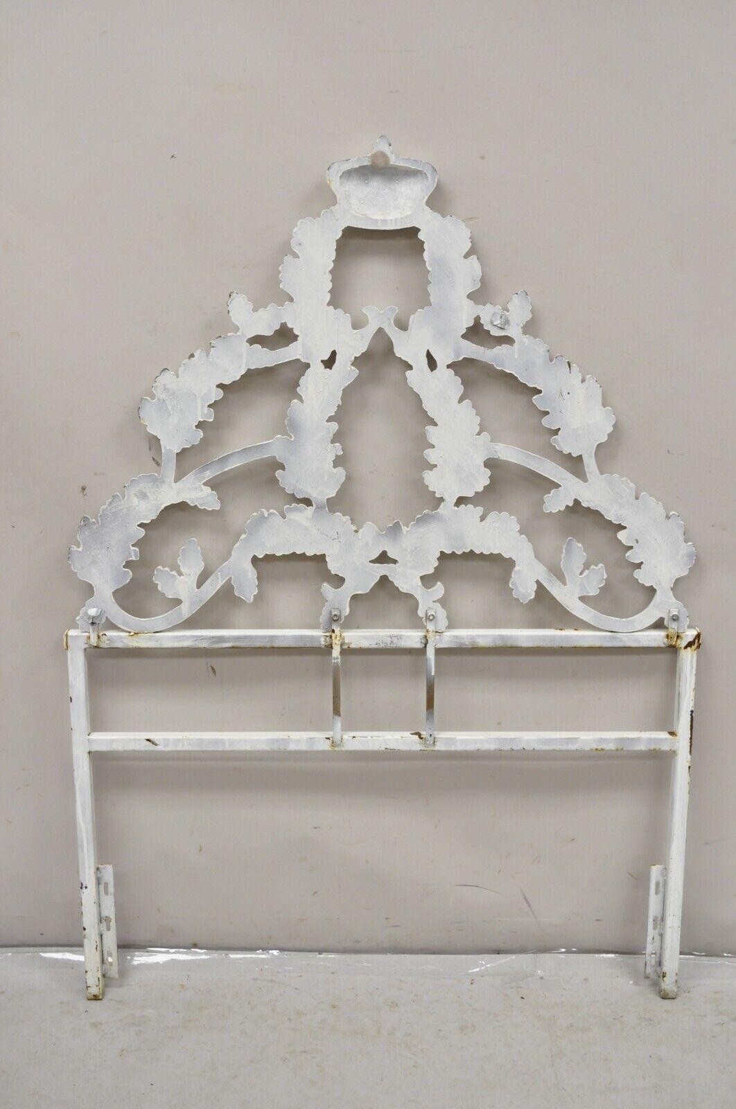 Vintage French Rococo Style Crown Branch & Leaf Twin Single Cast Iron Headboard For Sale 3