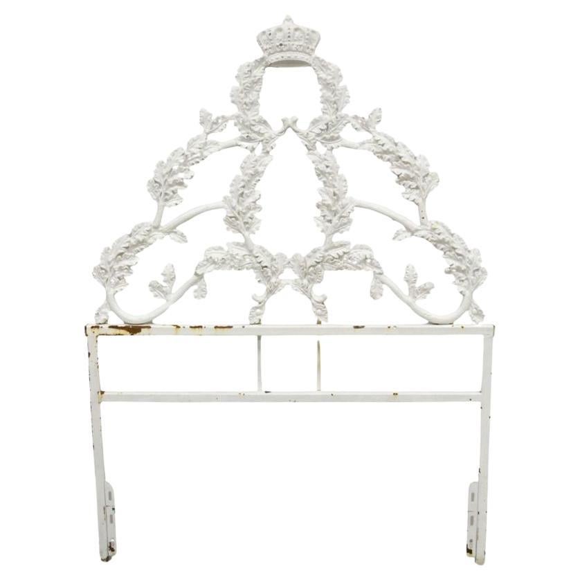 Vintage French Rococo Style Crown Branch & Leaf Twin Single Cast Iron Headboard For Sale