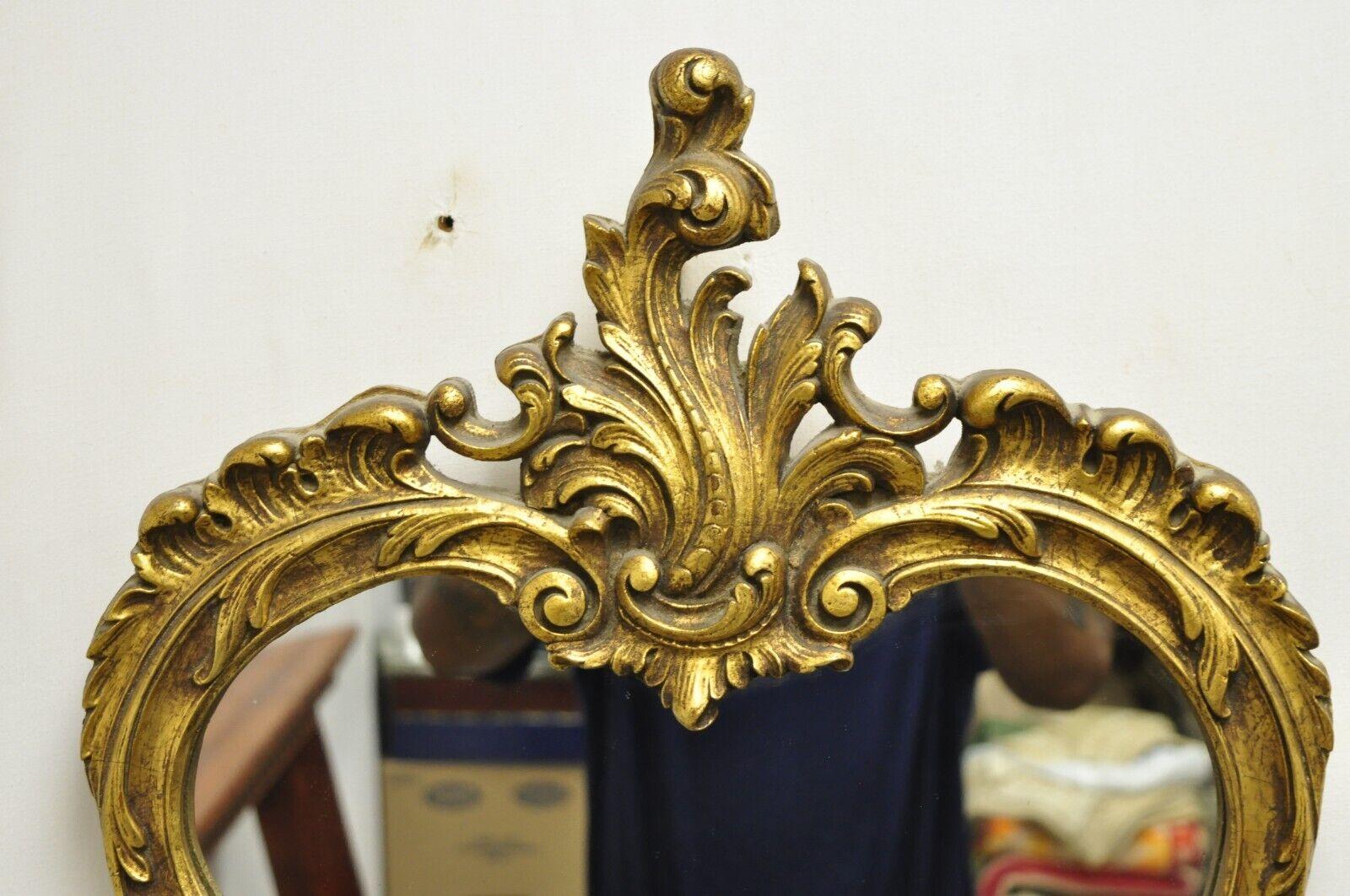 Vintage French Rococo Style Gold Gilt Leafy Scrollwork Wall Mirror In Good Condition For Sale In Philadelphia, PA