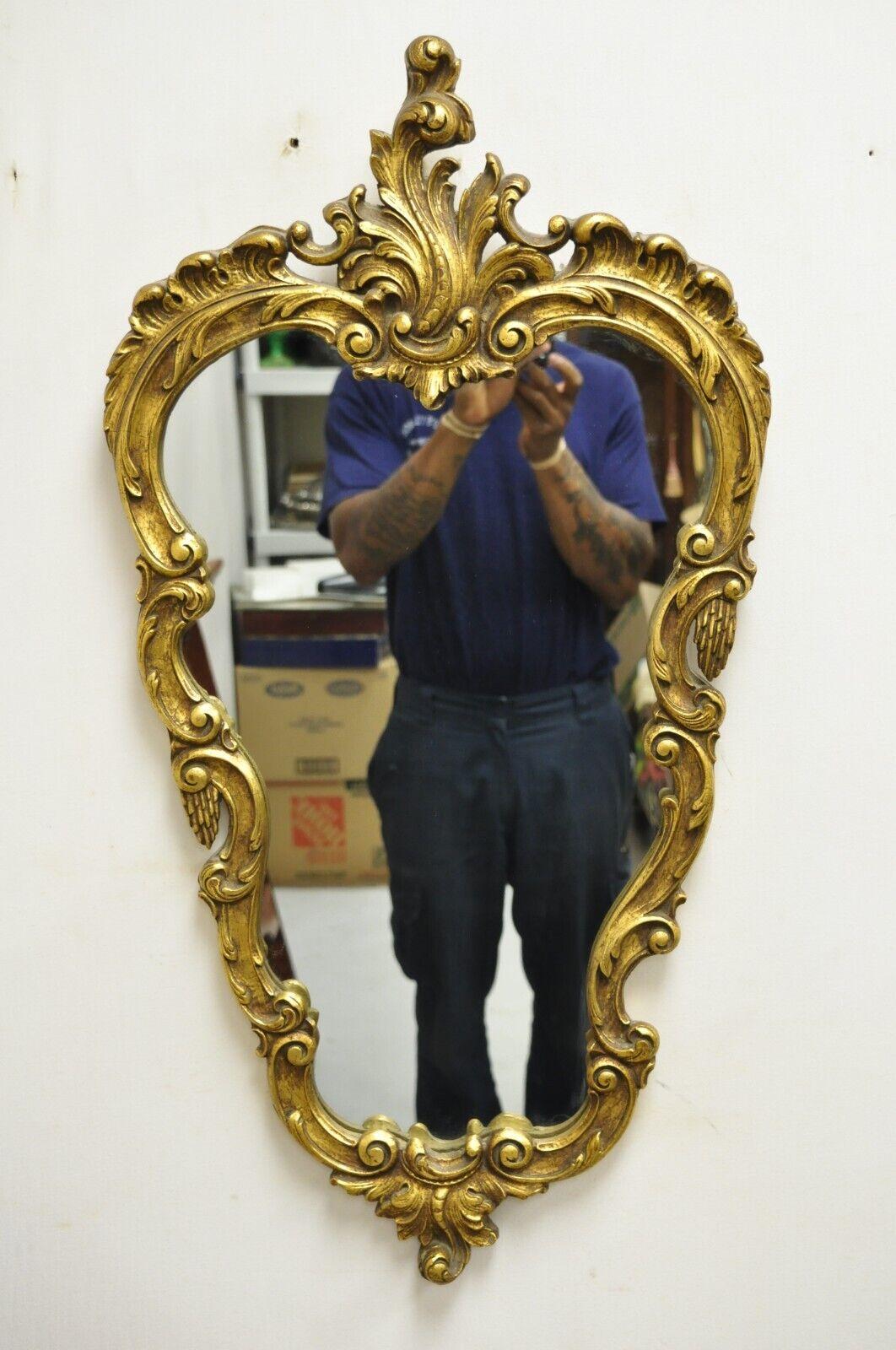 Vintage French Rococo Style Gold Gilt Leafy Scrollwork Wall Mirror For Sale 3