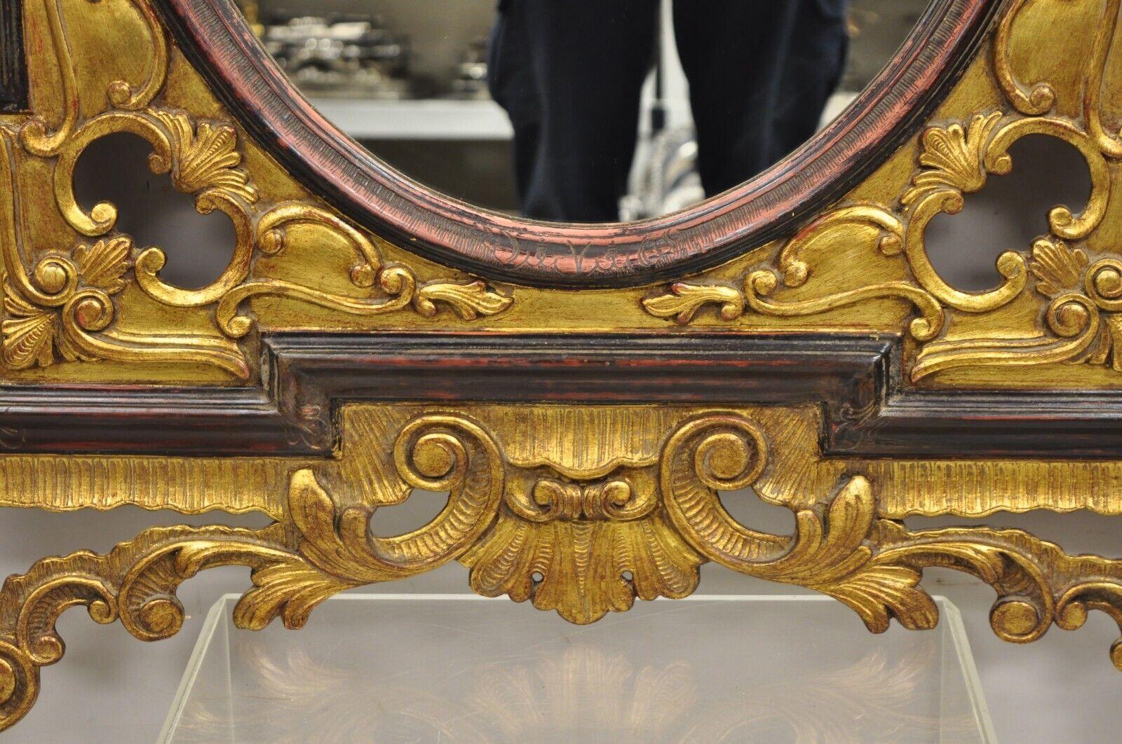 Vintage French Rococo Style Gold Gilt Scroll Carved Wood Italian Wall Mirror For Sale 5