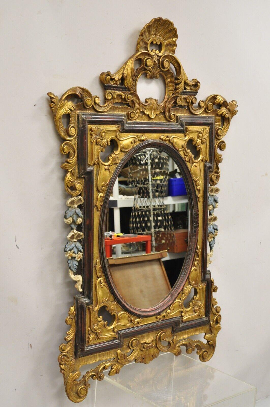 Vintage French Rococo Style Gold Gilt Scroll Carved Wood Italian Wall Mirror For Sale 7