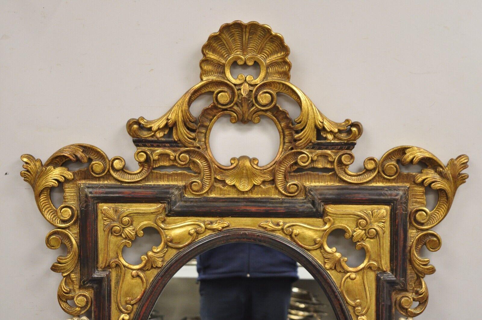 Vintage French Rococo Style Gold Gilt Scroll Carved Wood Italian Wall Mirror In Good Condition For Sale In Philadelphia, PA
