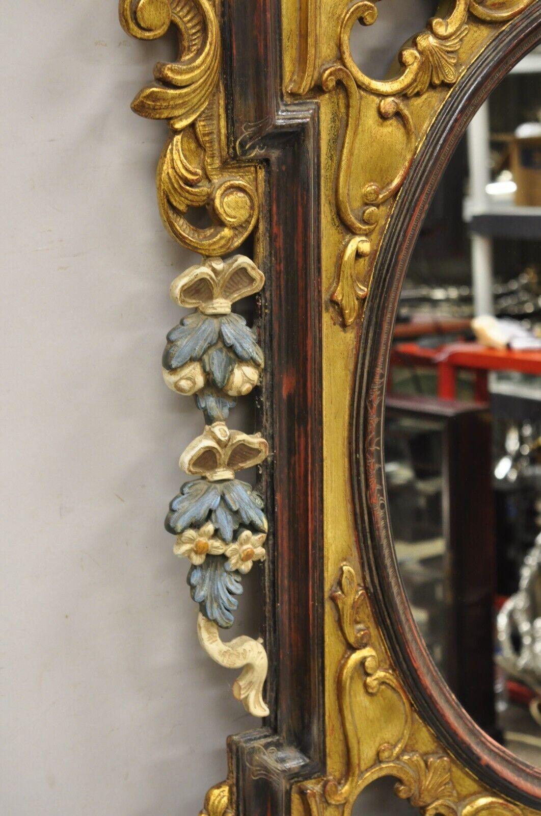 Vintage French Rococo Style Gold Gilt Scroll Carved Wood Italian Wall Mirror For Sale 1