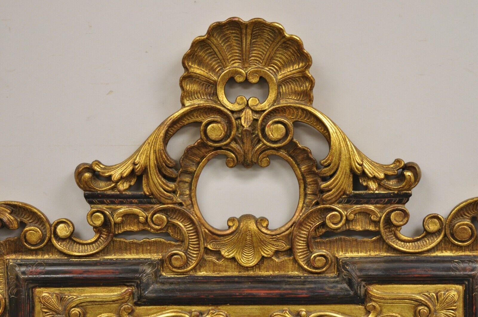Vintage French Rococo Style Gold Gilt Scroll Carved Wood Italian Wall Mirror For Sale 2