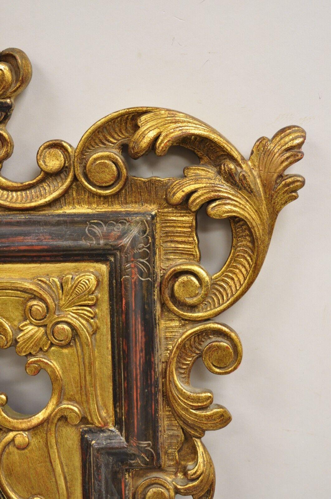 Vintage French Rococo Style Gold Gilt Scroll Carved Wood Italian Wall Mirror For Sale 3