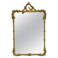 Vintage French Rococo Style Gold Giltwood Leafy Scroll Fancy Wall Mirror