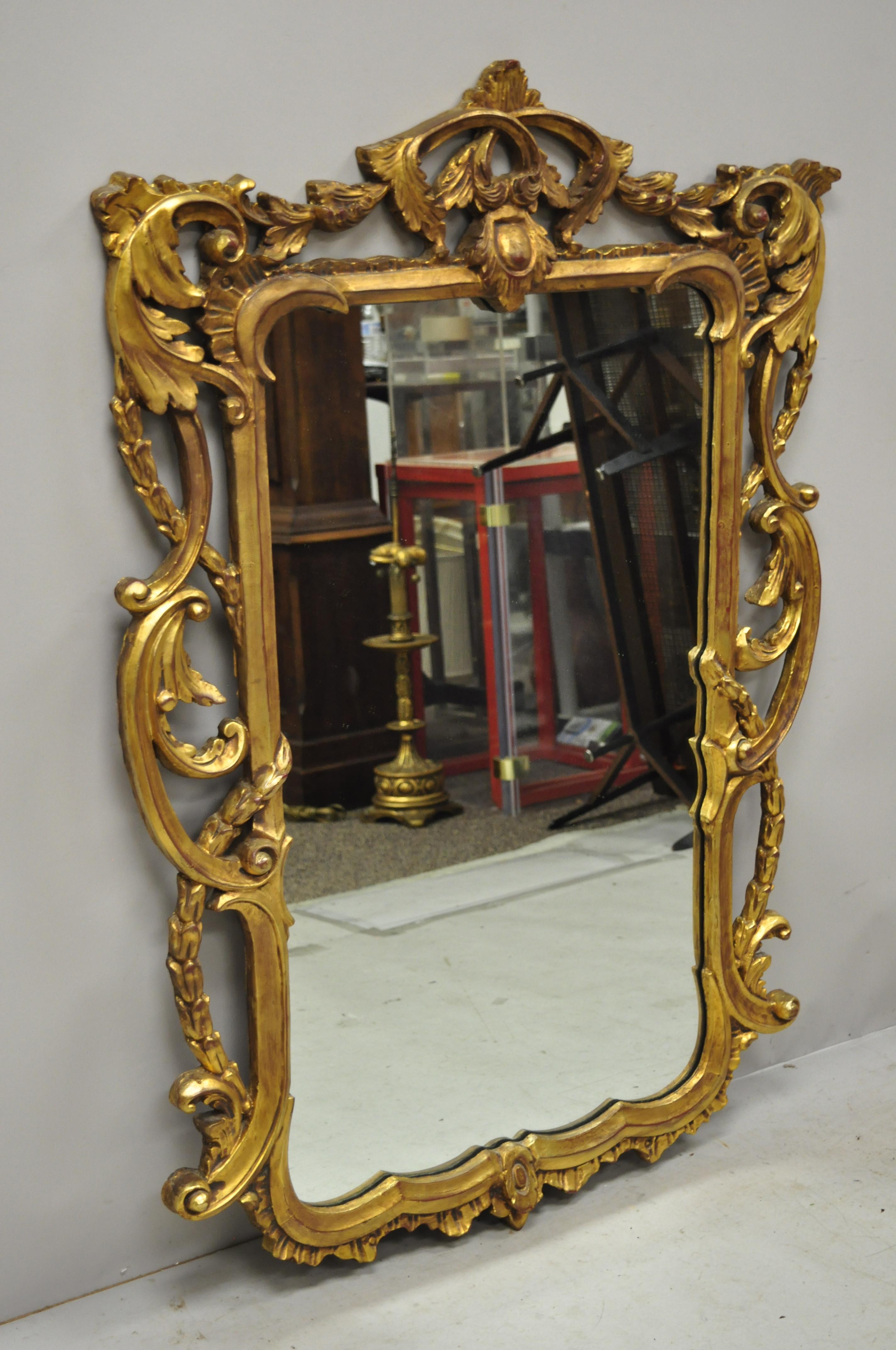 Vintage French Rococo Style Gold Ornate Pierce Carved Frame Wall Mirror 2