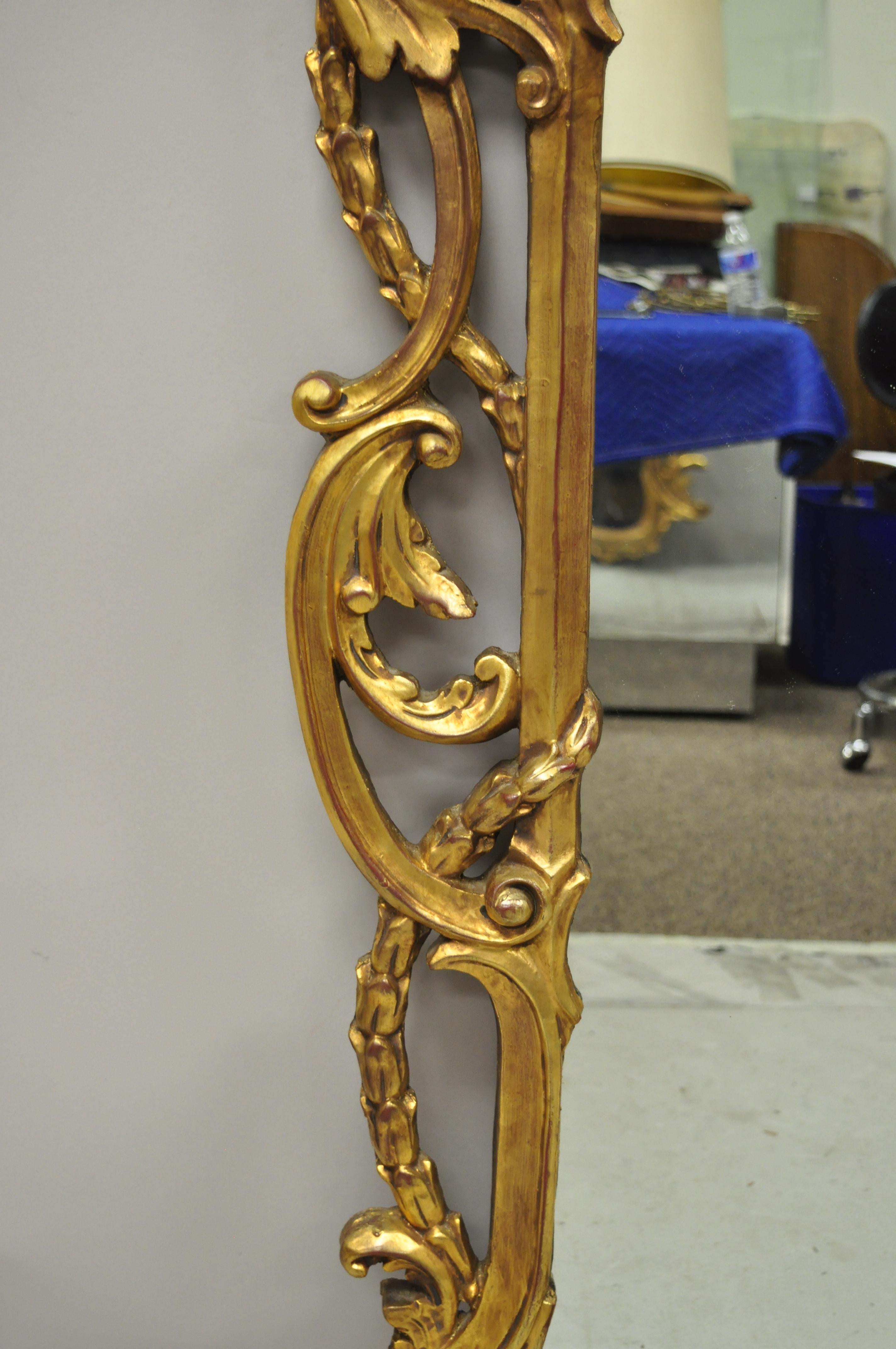 20th Century Vintage French Rococo Style Gold Ornate Pierce Carved Frame Wall Mirror