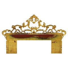 Vintage French Rococo Style Gold Painted Metal King Headboard