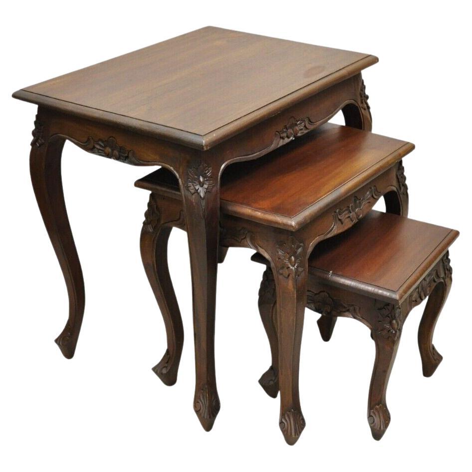 Vintage French Rococo Style Mahogany Nesting Side Tables - Set of 3 For Sale