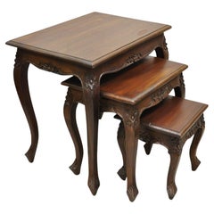 Retro French Rococo Style Mahogany Nesting Side Tables - Set of 3