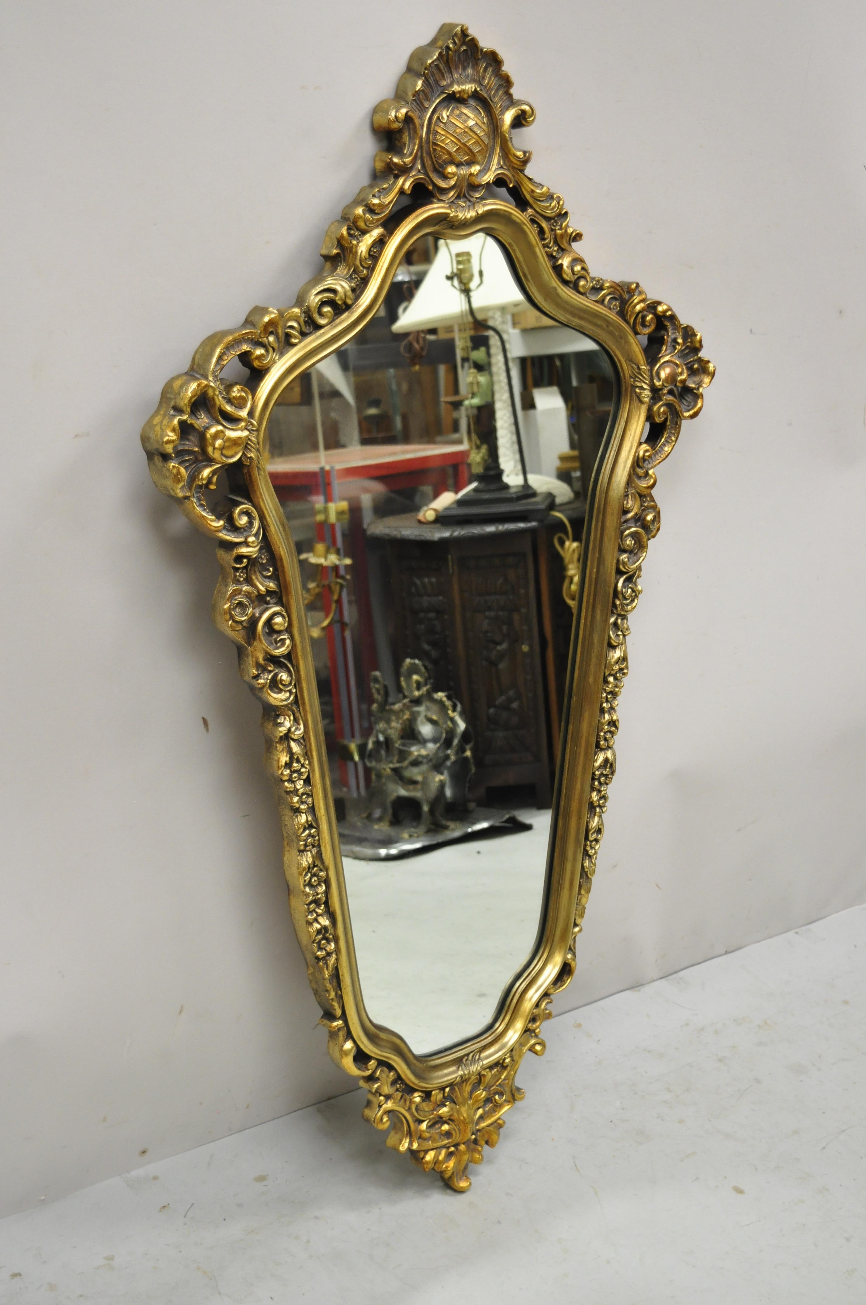 20th Century Vintage French Rococo Style Ornate Gold Frame Console Wall Mirror For Sale