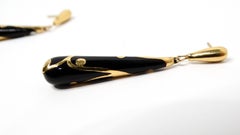 Vintage French Romantic Black Enamel & 18k Gold Plated Dangle Earrings