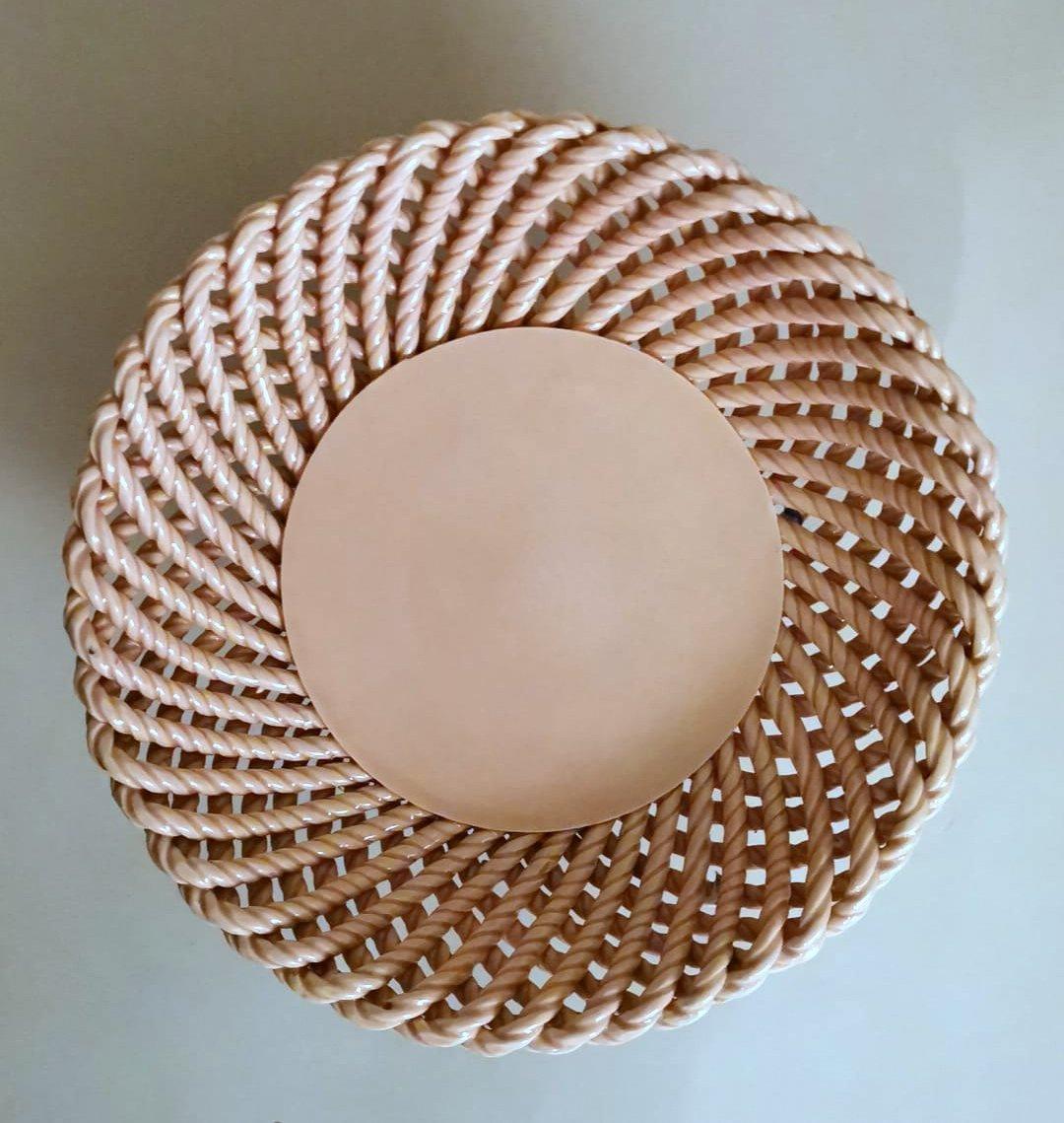 Vintage French Rose Glazed Earthenware Centerpiece Woven Tableware For Sale 3