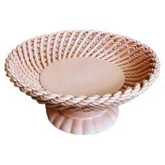 Vintage French Rose Glazed Earthenware Centerpiece Woven Tableware