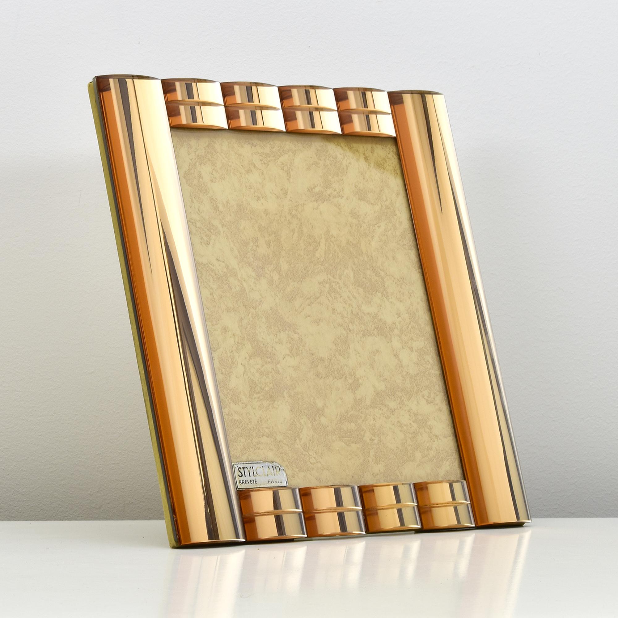 Französischer Vintage-Bilderrahmen aus verspiegeltem Glas in Roségold  Art Deco Eleganz im Angebot 3