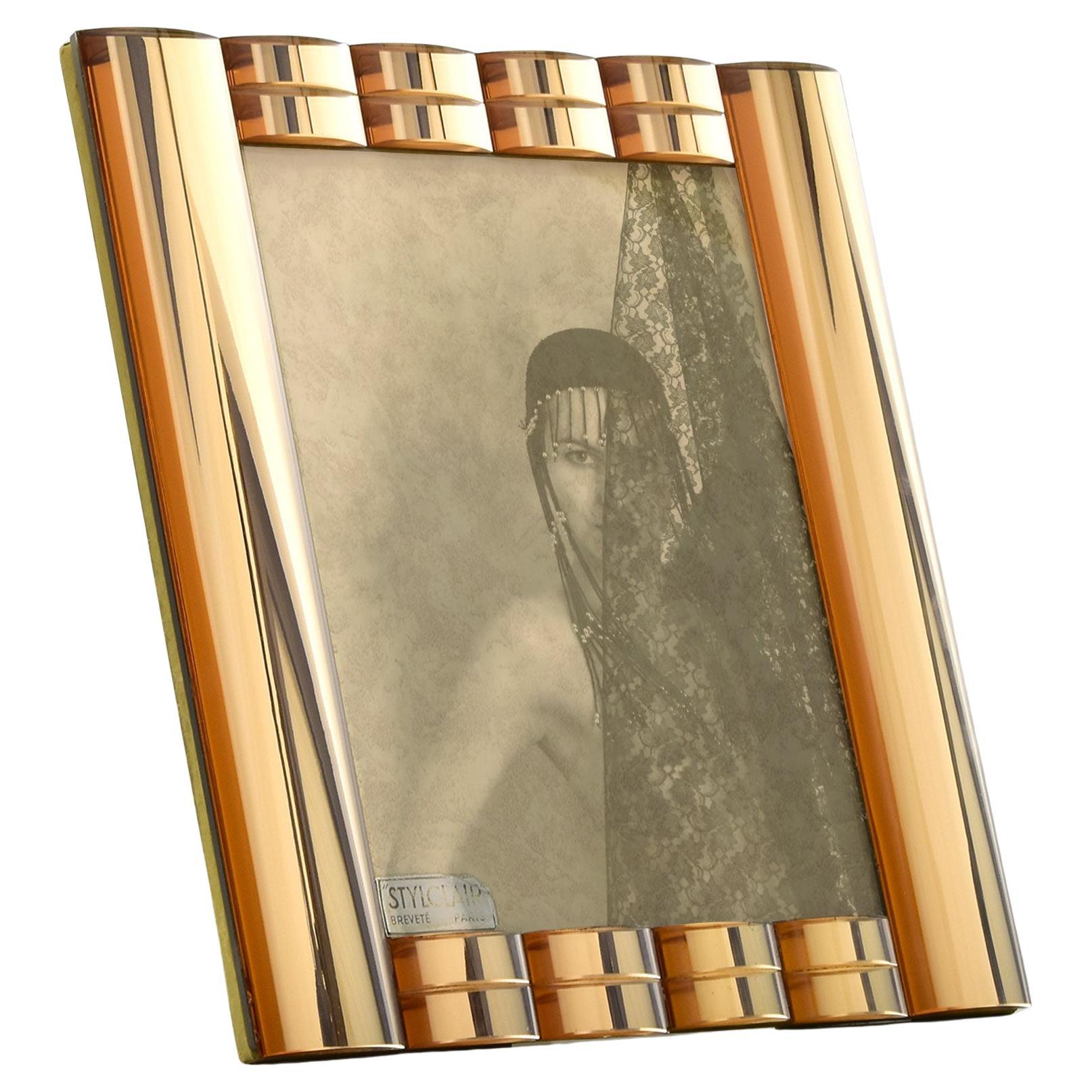 Französischer Vintage-Bilderrahmen aus verspiegeltem Glas in Roségold  Art Deco Eleganz im Angebot