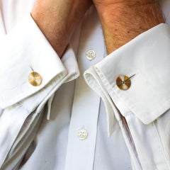 Vintage French 18 Karat Rose, Yellow and White Gold Sunray Cufflinks, Circa 1960