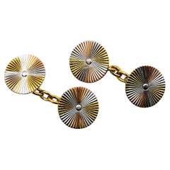 Vintage French Rose Yellow and White Gold Sunray Cufflinks, Circa 1960