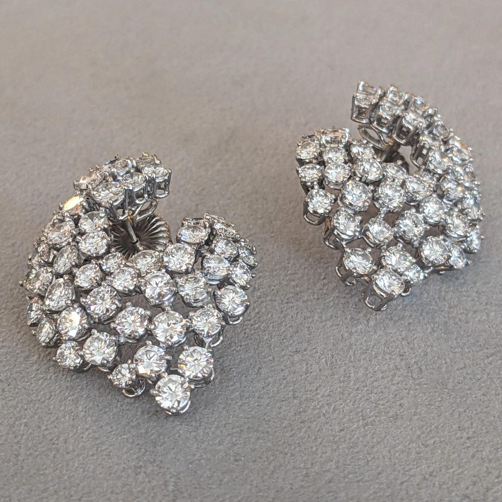 Round Cut Vintage French Round Diamond Swirl Earrings 15.00 carat total weight in Platinum For Sale