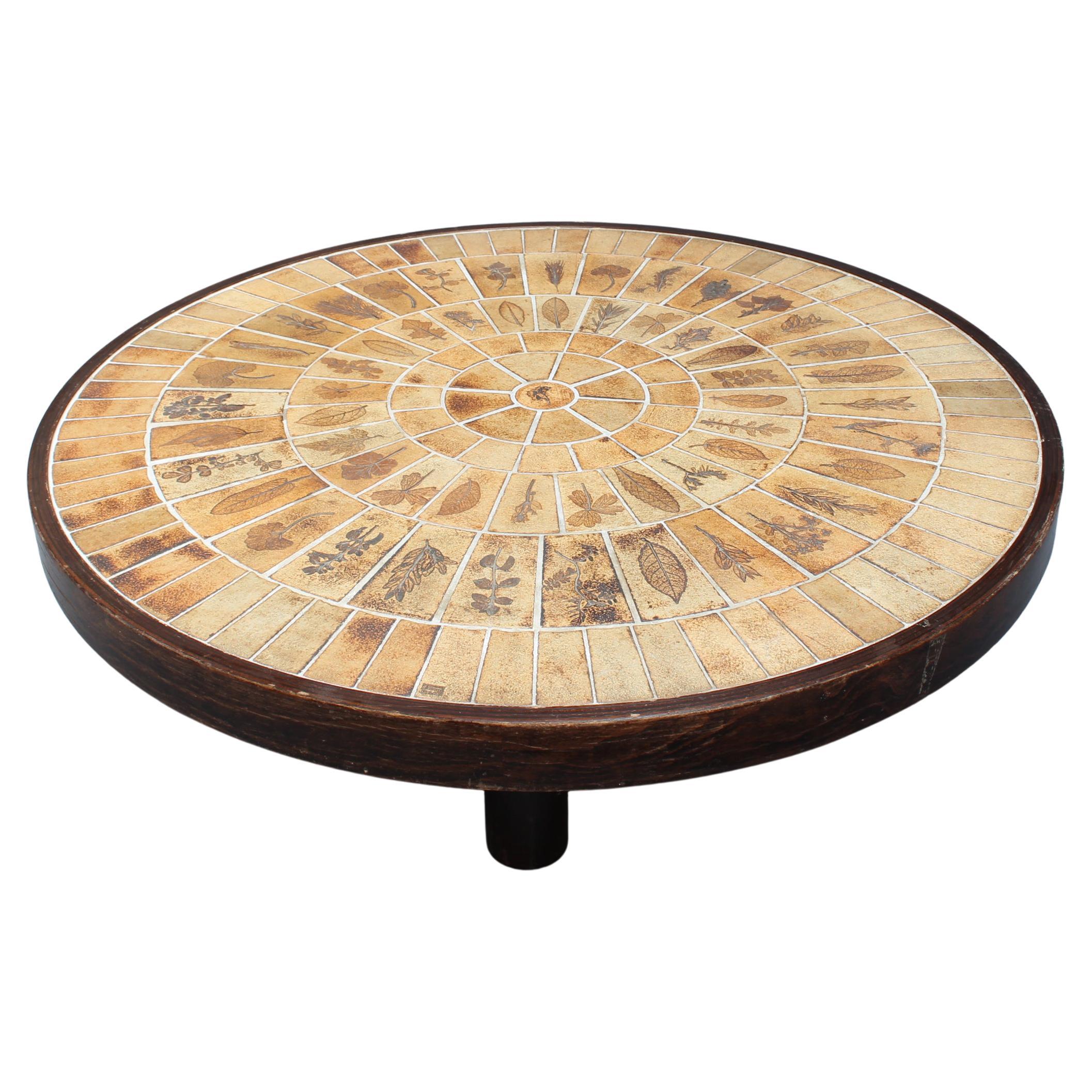 Mid-Century Modern Vintage French Round Tiled Coffee Table by Roger Capron 'circa 1970s'