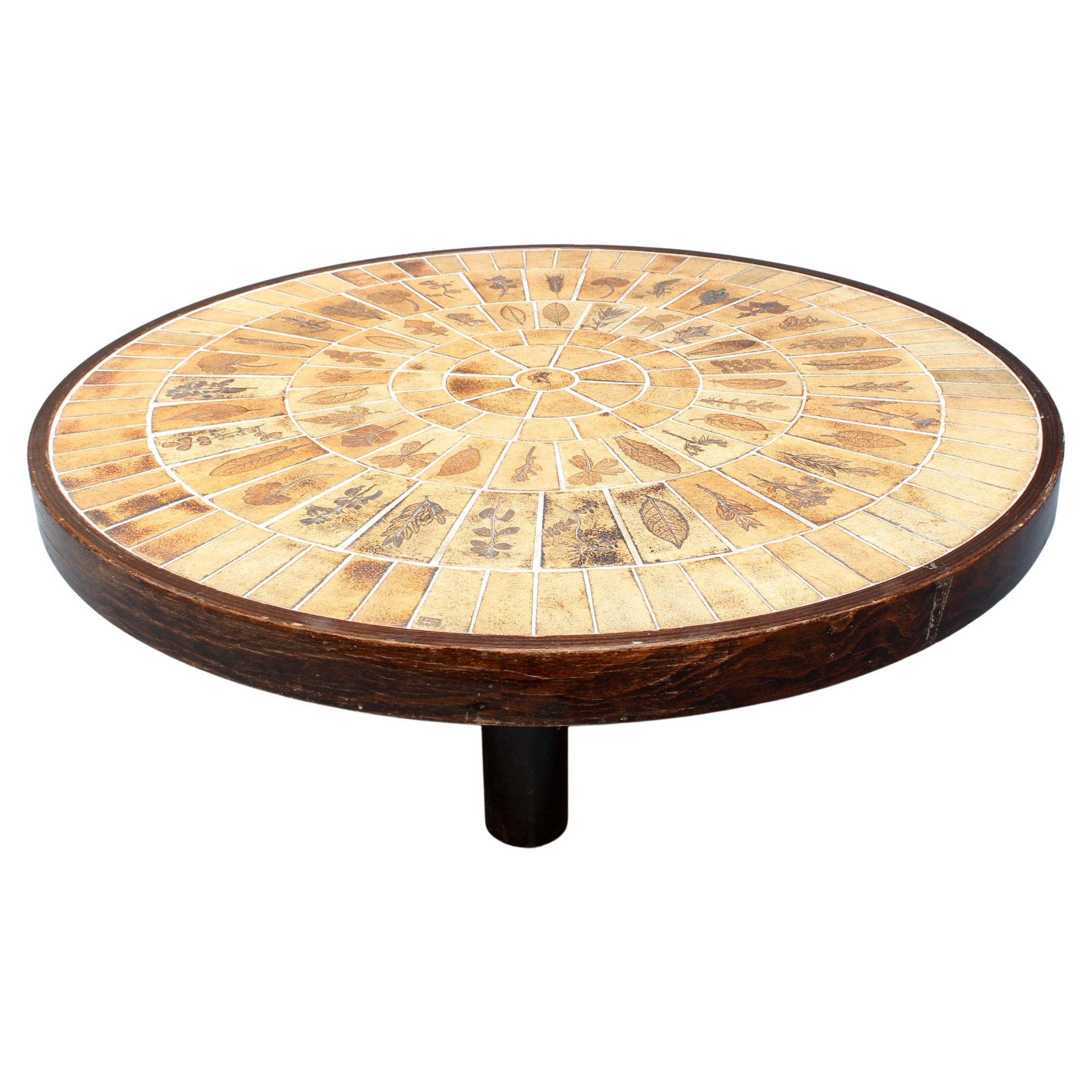 Vintage French Round Tiled Coffee Table by Roger Capron 'circa 1970s' In Fair Condition In London, GB