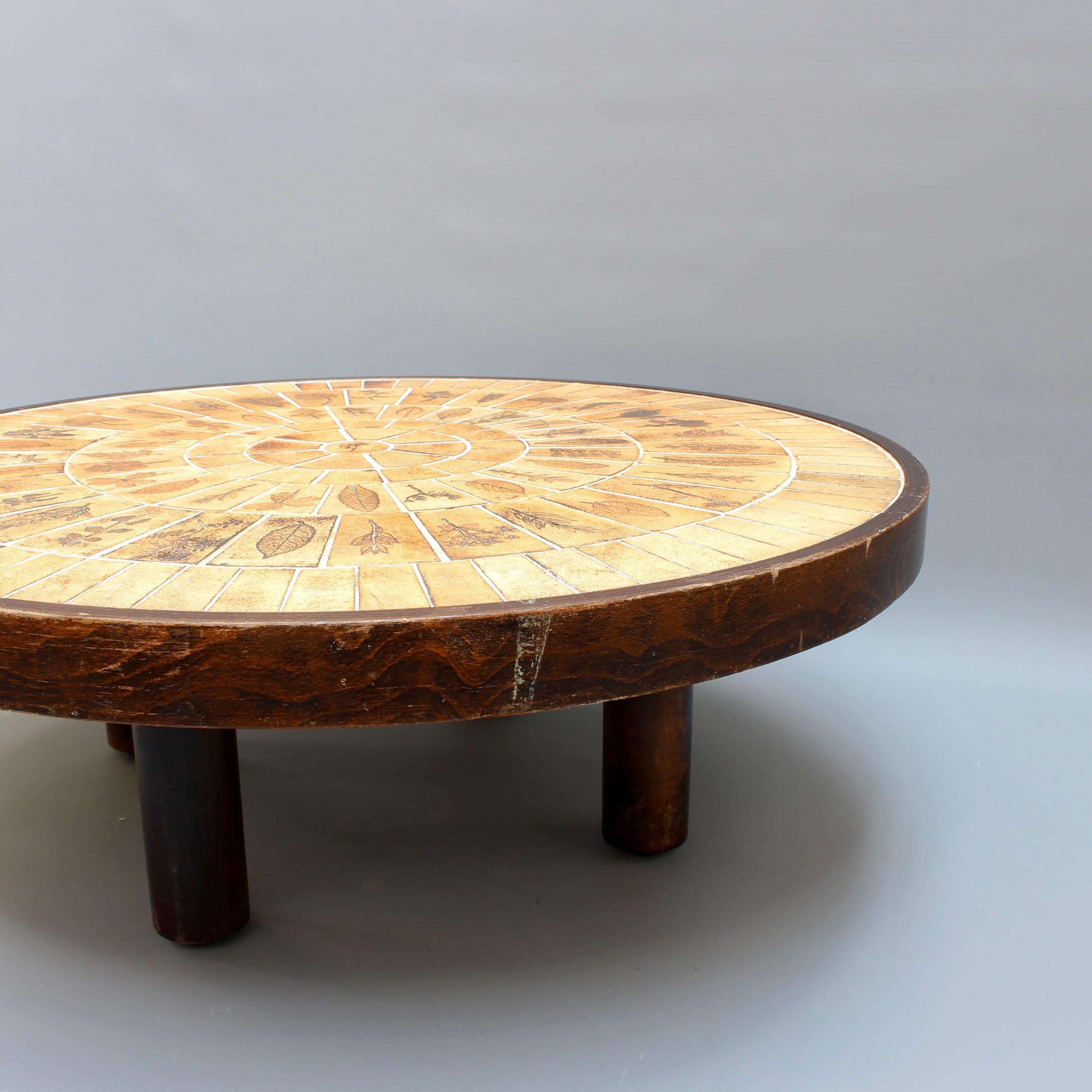 Late 20th Century Vintage French Round Tiled Coffee Table by Roger Capron 'circa 1970s'