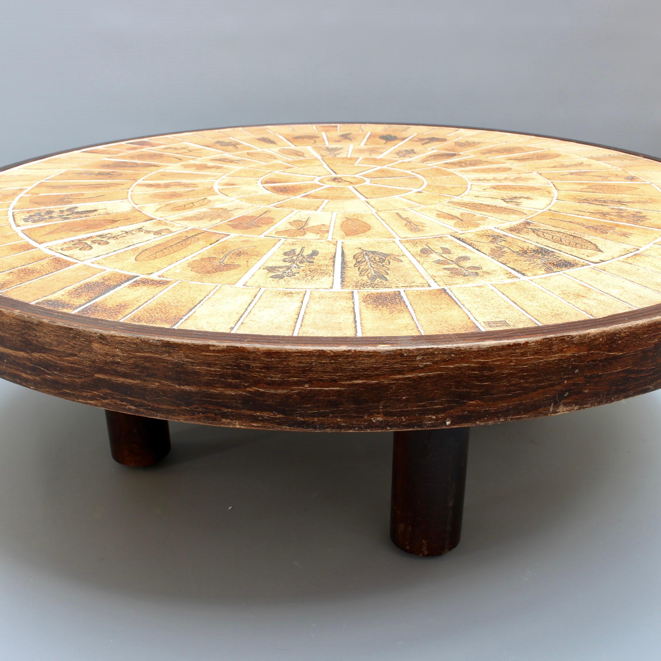 Vintage French Round Tiled Coffee Table by Roger Capron 'circa 1970s' 1