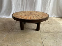 Vintage French Round Tiled Coffee Table Signed by Roger Capron, 'circa 1970s'