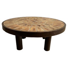 Vintage French Round Tiled Coffee Table Signed by Roger Capron, 'circa 1970s'