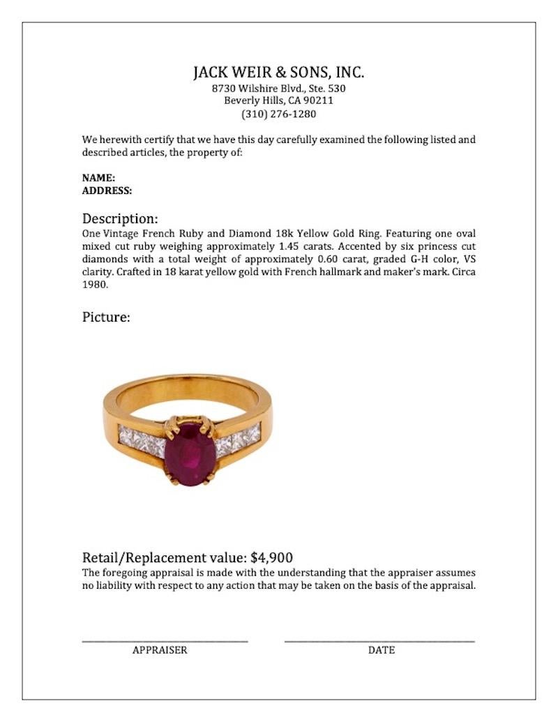 Vintage French Ruby and Diamond 18k Yellow Gold Ring For Sale 2