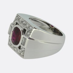 Vintage French Ruby and Diamond Tank Ring