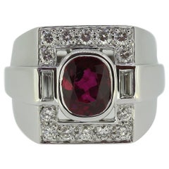 Vintage French Ruby and Diamond Tank Ring