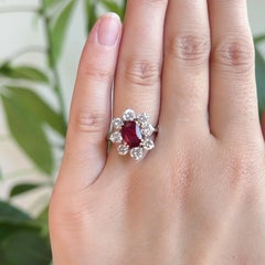 Vintage French 1.67 Carat Ruby Diamond 18 Karat White Gold Cluster Ring