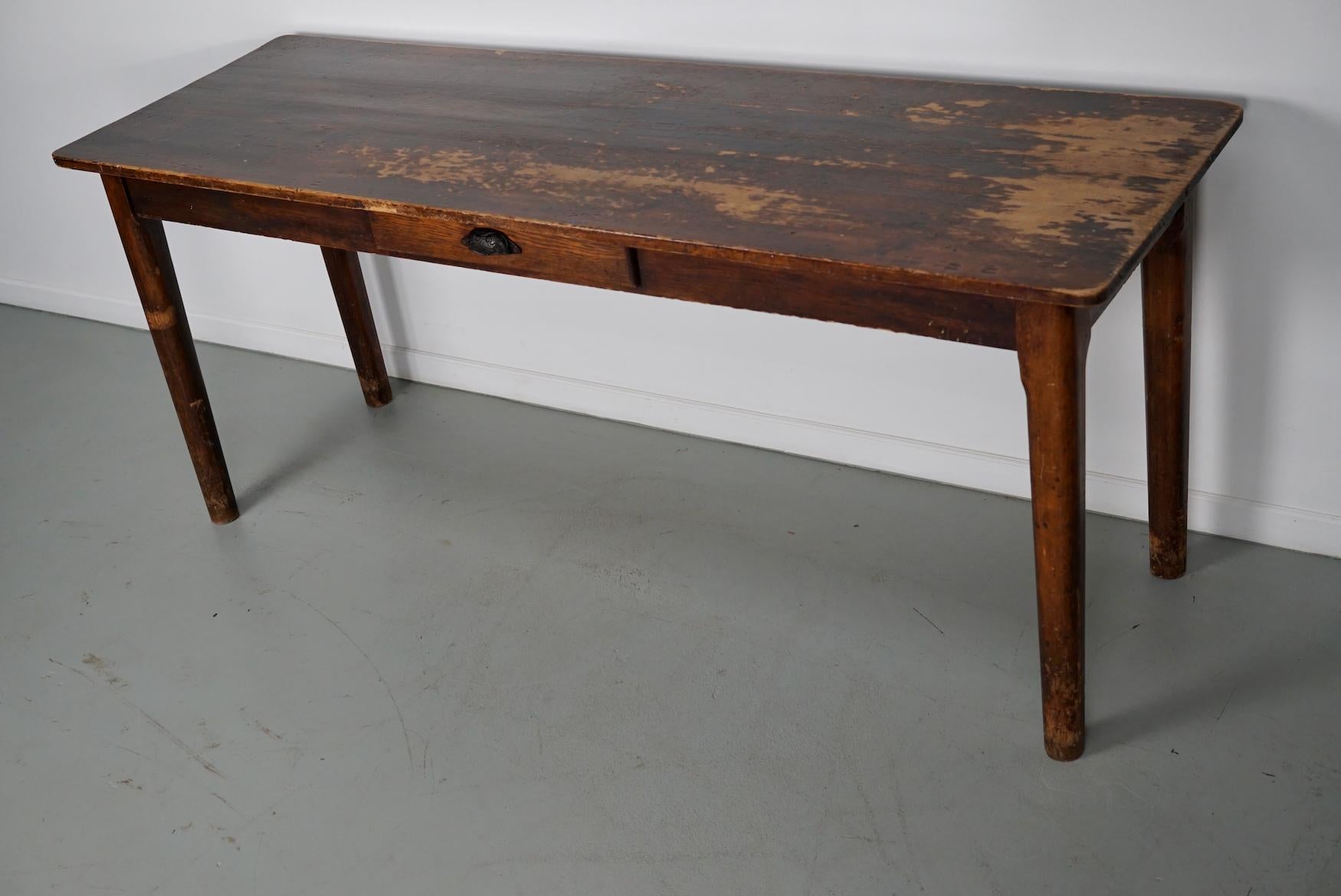 Vintage French Rustic Farmhouse Pine Side Table or Desk, 1950s For Sale 11