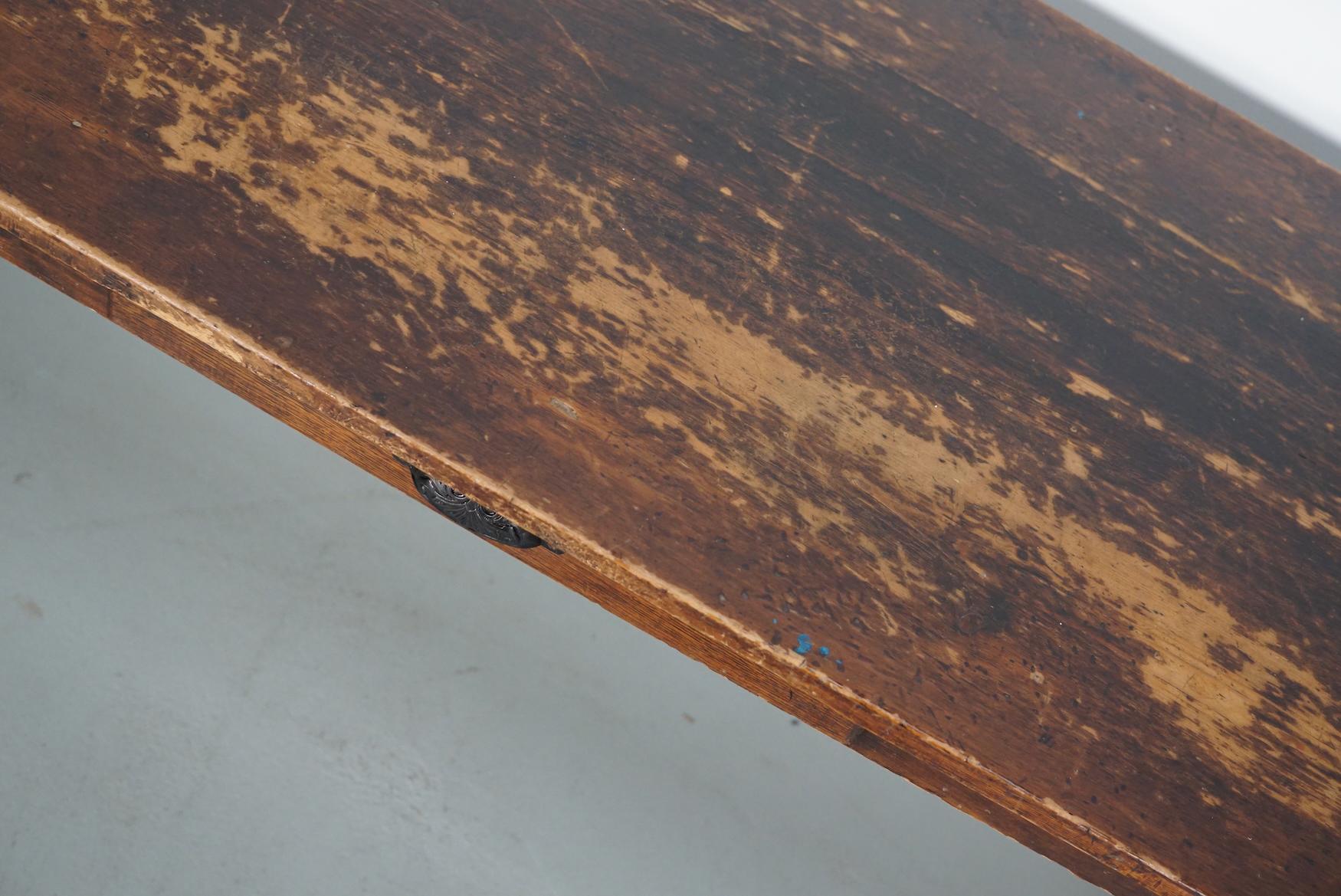 Vintage French Rustic Farmhouse Pine Side Table or Desk, 1950s For Sale 15