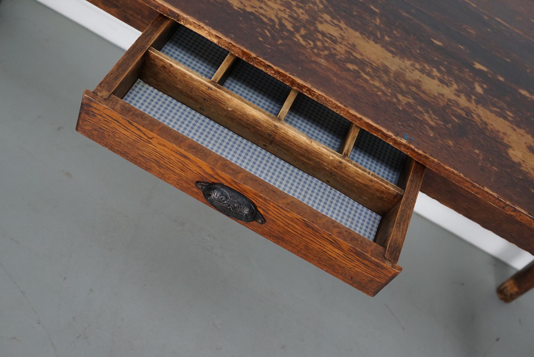 Mid-20th Century Vintage French Rustic Farmhouse Pine Side Table or Desk, 1950s For Sale
