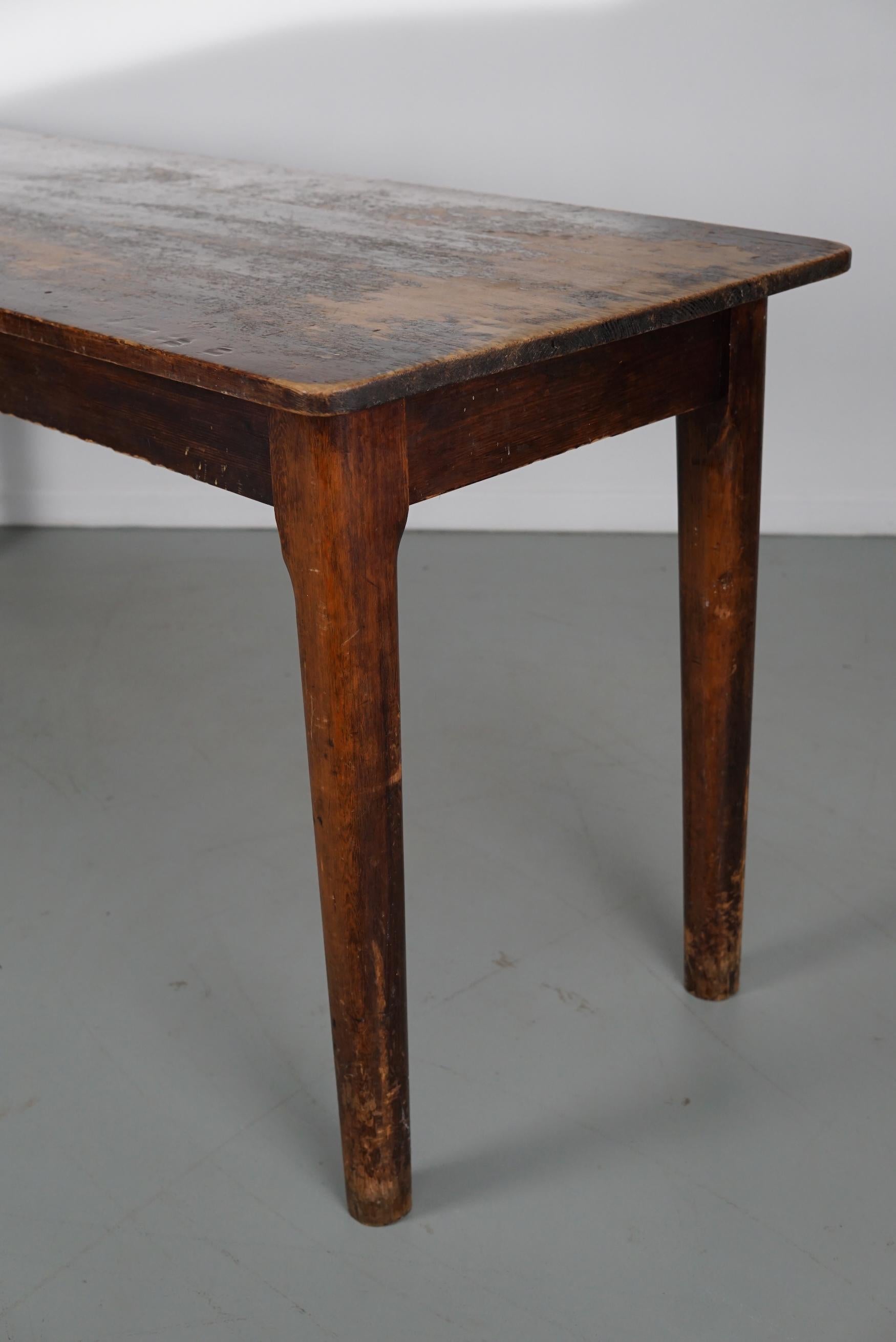 Vintage French Rustic Farmhouse Pine Side Table or Desk, 1950s For Sale 1