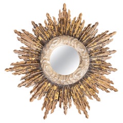 Vintage French Rustic Giltwood Sunburst Mirror (Miroir en bois doré)