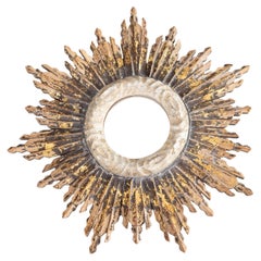 Vintage French Rustic Giltwood Sunburst Mirror (Miroir en bois doré)