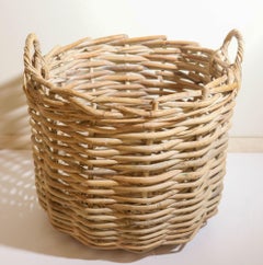 Vintage French Rustic Large Wicker Woven Log Basket Country House