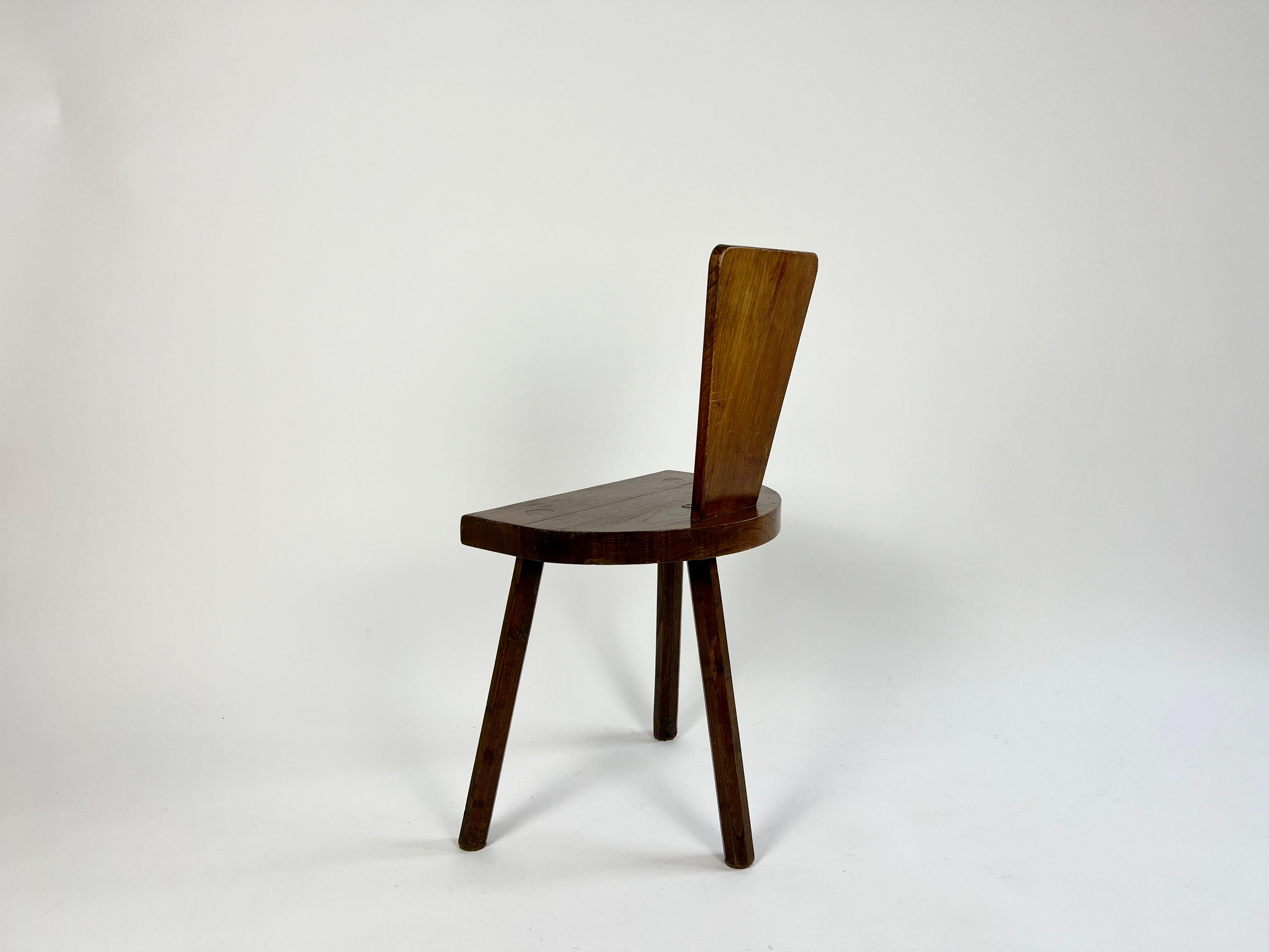 Oak Vintage French Rustic Primitive Wooden Tripod Chair