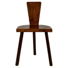 Französischer rustikaler primitiver Holz-Dreibein-Sessel im Vintage-Stil