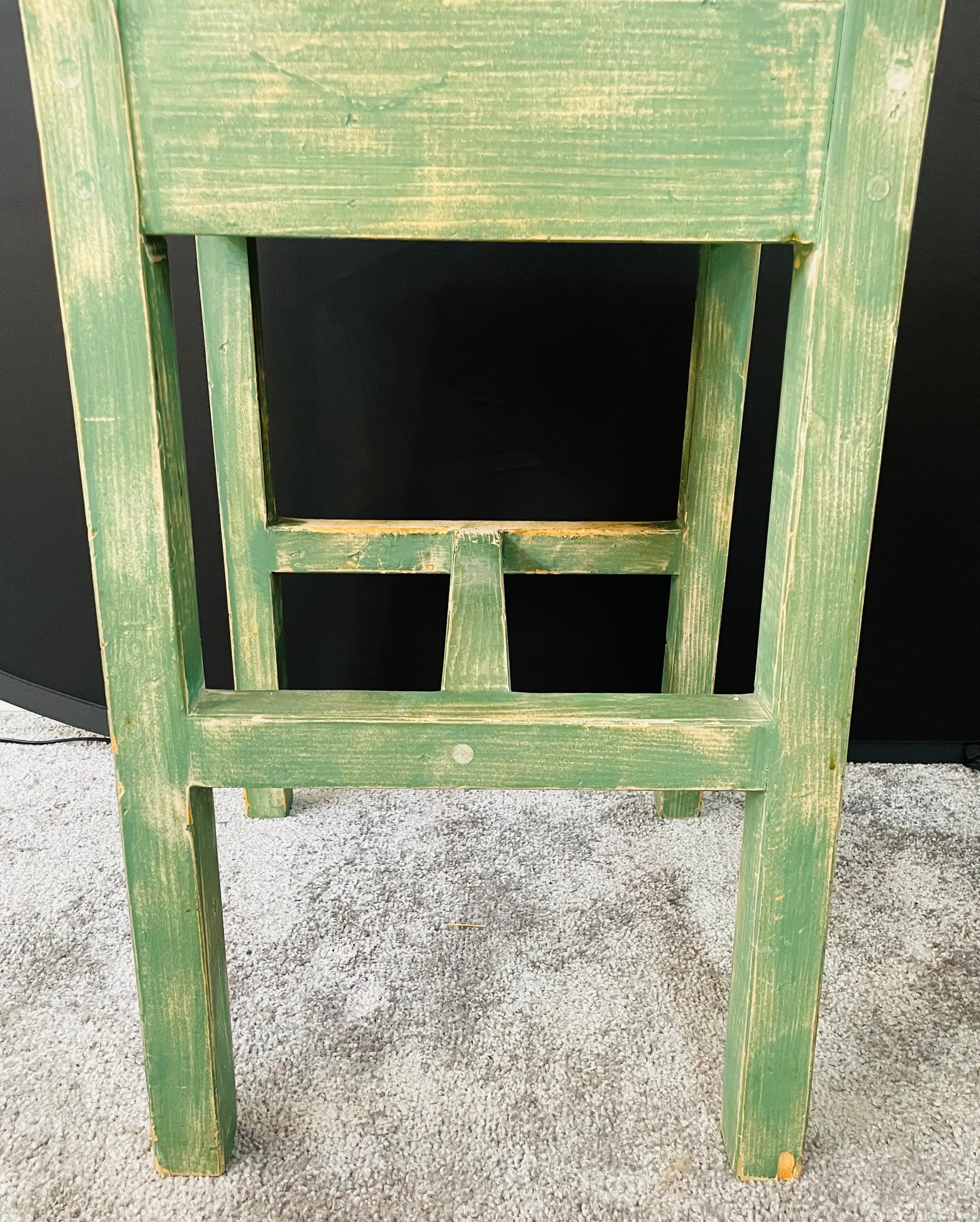 Vintage French Rustic Syle Straw Wooden Bar Stool in Green Turquoise, a Pair 4