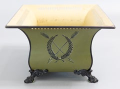 Vintage French Sage Green Tole Cachepot Planter