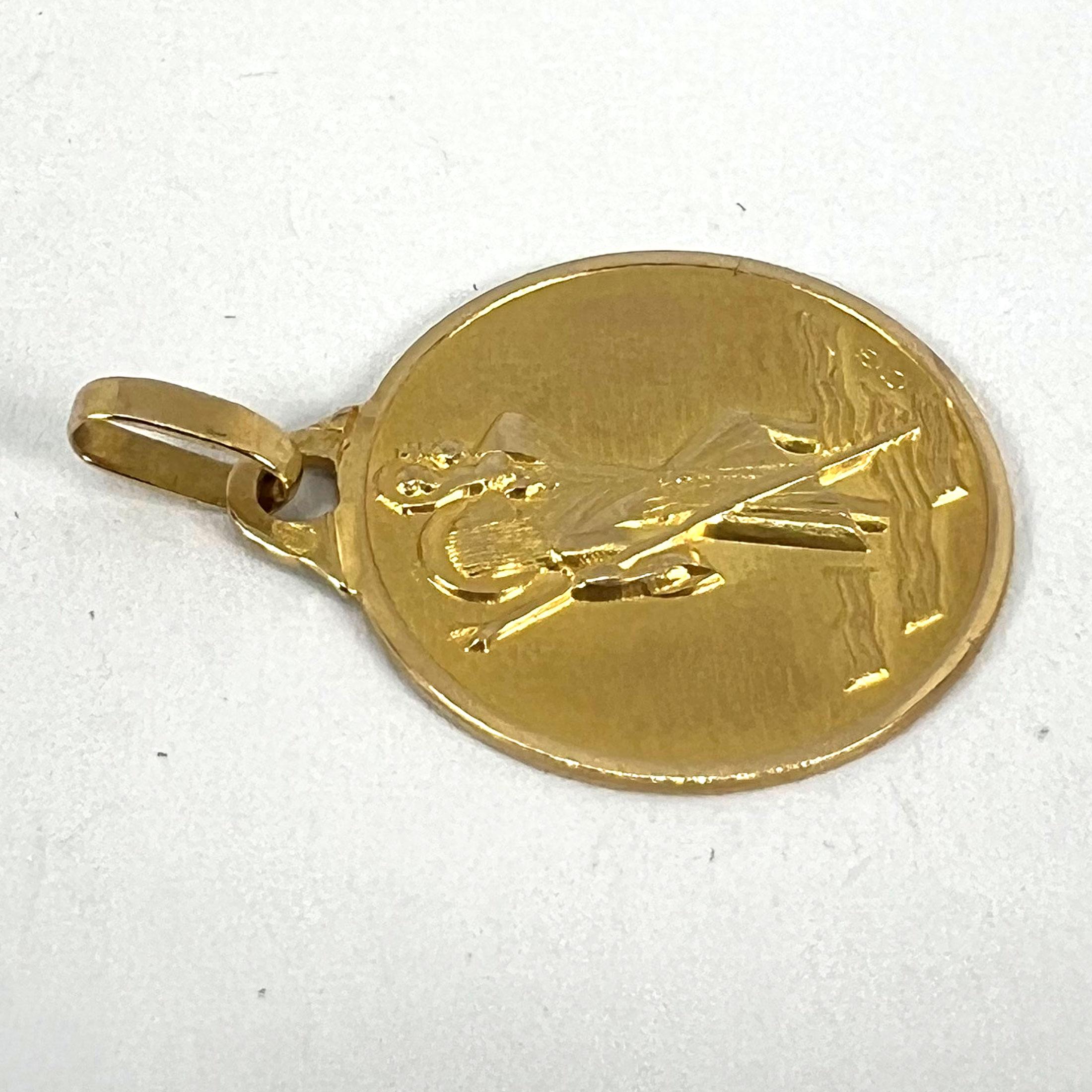 Vintage French Saint Christopher 18K Yellow Gold Charm Pendant Medal in vendita 10