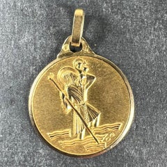 Vintage French Saint Christopher 18K Yellow Gold Charm Pendant Medal