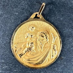 Vintage French Saint Christopher 18K Yellow Gold Charm Pendant Medal