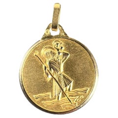 Vintage French Saint Christopher 18K Yellow Gold Charm Pendant Medal